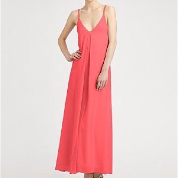 Alice + Olivia Adele Maxi Tank Silk Crepe Dress Blush Neon Coral - Picture 4 of 4